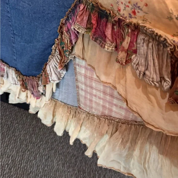 Young Threads Vintage Boho Patchwork and Denim Ruffled Midi Skirt Size 1X NWT - Picture 3 of 6